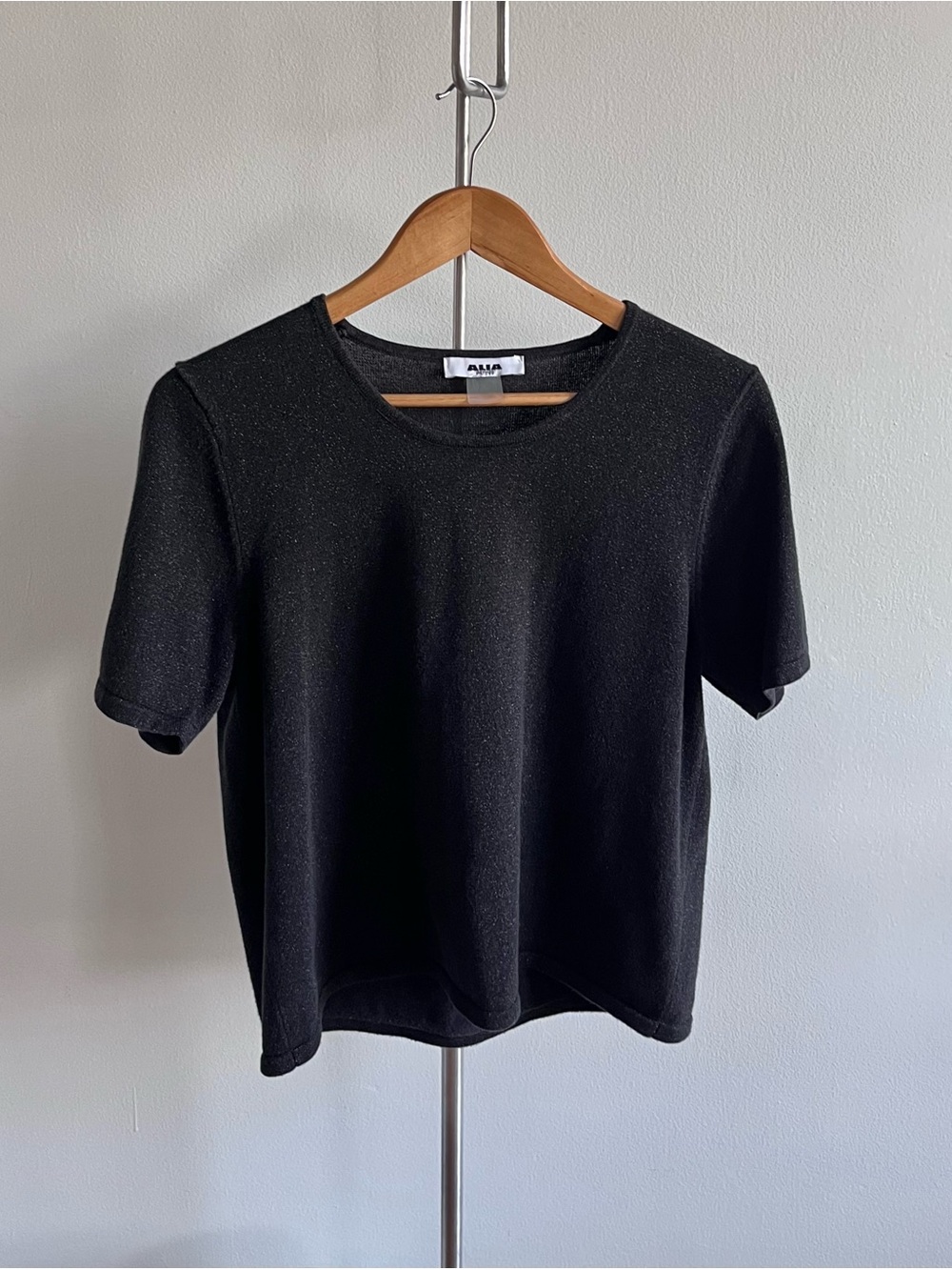 Black Sparkly Short Sleeve Knit Top